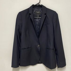 Jcrew-style super 120, black pinstripe pant suit.
